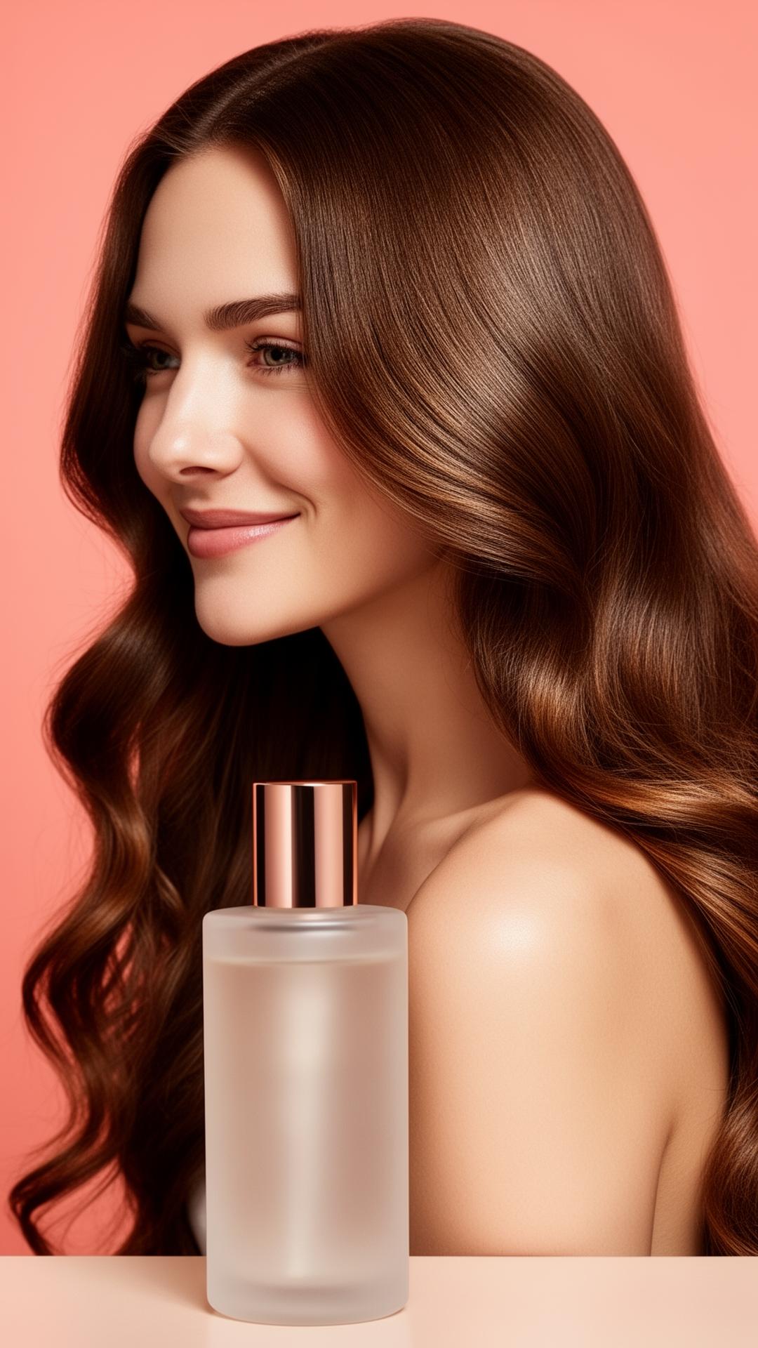 Modelo segurando produto cosmético capilar premium